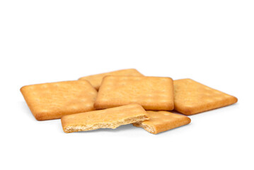 Salty cracker with cheese isolated on white background.