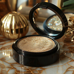 Mica Shimmer Powder Scattered on Surface- An artistic photograph of mica shimmer powder scattered across a smooth surface, emphasizing its reflective properties and shimmer. 