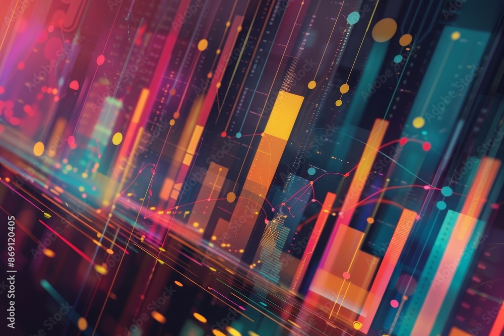 Poster multicolored abstract background featuring intersecting lines and dots in vibrant hues, abstract sha
