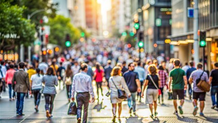 Obraz premium Busy City Sidewalk Blur: A blurred background of a busy city sidewalk with people walking, ideal for urban lifestyle designs. 