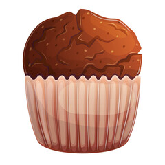 Chocolate muffin isolated on white. Sweet bakery design element. Tasty sweet pastry cartoon illustration