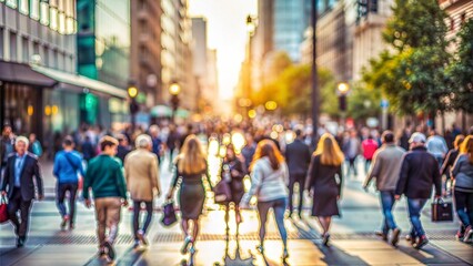 Busy City Sidewalk Blur: A blurred background of a busy city sidewalk with people walking, ideal for urban lifestyle designs.	
