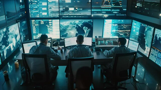 Advanced monitoring station with focused staff and multiple displays