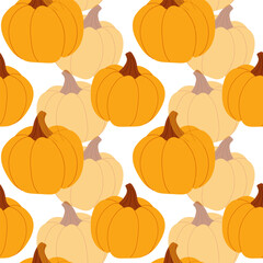 Seamless pattern pumpkin in flat style on white background. Seasonal autumn background, for textiles, cards, notepads. Vector illustration