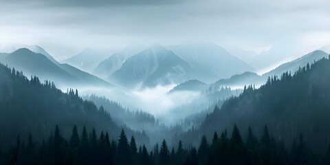Obraz premium Vivid digital art of a fantasy landscape with mountains and forests. Concept Fantasy Art, Landscape, Digital Painting, Mountains, Forests
