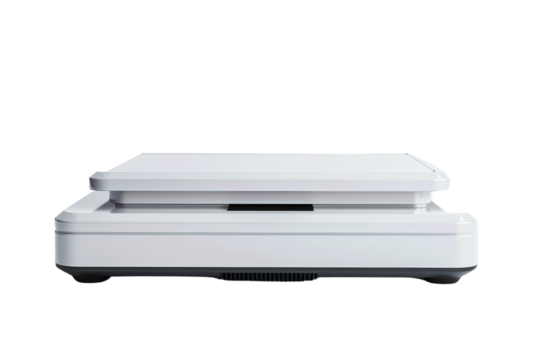 A white flatbed scanner isolated on a white background. Perfect for office, home, or business digital imaging tasks.