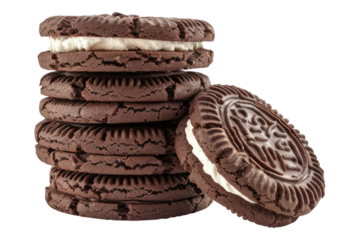 Chocolate cookies with cream isolated on transparent background