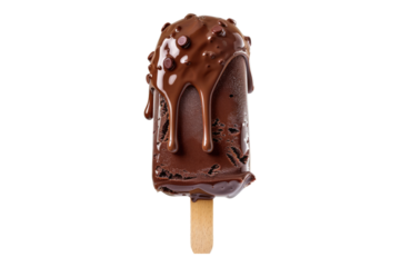 Chocolate ice cream with wooden stick isolated on transparent background
