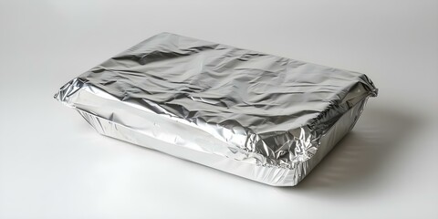Foil-wrapped food packaging in an artistic representation on a white background. Concept Food Styling, Artistic Presentation, Foil-wrapped Packaging, White Background, Creative Composition