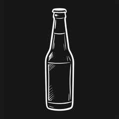 A chalk drawing on a black background depicts a beer bottle
