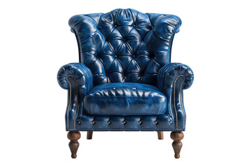 Classic blue leather armchair isolated on transparent background