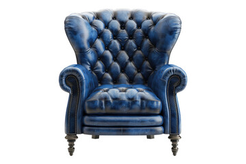 Classic blue leather armchair isolated on transparent background