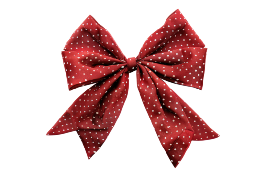 Classic red bow with white dots isolated on transparent background