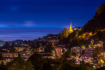 Switzerland, Montreux, night view with lake