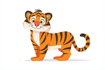cute tiger cartoon posing, isolated on a white background. Cute tiger standing pose isolated on white background. Flat style funny vector illustration. Tiger character in flat style. 