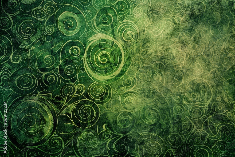 Poster green background with swirling abstract patterns in various shades, abstract swirls and patterns in 