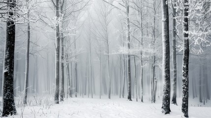 Winter snowy nature. Seasonal cold forest. White landscape with frost tree. Weather background and ice scene. Beauty park outdoors with snowfall road. Path light frozen in frosty