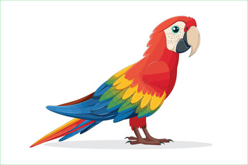 Obraz premium cute parrot bird cartoon posing, isolated on a white background, Flat style cartoon vector illustration. Tropical Cool Bird Red Parrot Macaw. Cartoon red parrot on a white background. 