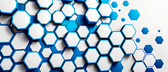 Abstract background with hexagons and connecting dots in blue color on white background vector