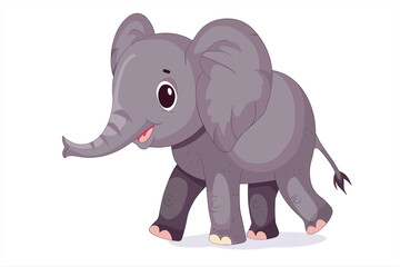 Obraz premium cute elephant cartoon walking, isolated on a white background, Flat style cartoon vector illustration. cute elephant walking happy. isolated cartoon animal illustration. Flat Logo of Vector Elephant. 
