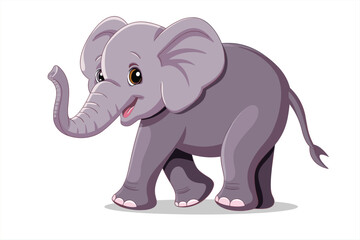 Naklejka premium cute elephant cartoon walking, isolated on a white background, Flat style cartoon vector illustration. cute elephant walking happy. isolated cartoon animal illustration. Flat Logo of Vector Elephant. 