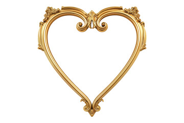 Golden heart frame isolated on transparent background