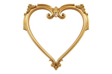 Golden heart frame isolated on transparent background
