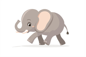 Fototapeta premium cute elephant cartoon walking, isolated on a white background, Flat style cartoon vector illustration. cute elephant walking happy. isolated cartoon animal illustration. Flat Logo of Vector Elephant. 