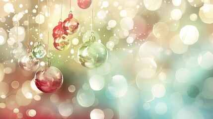 Festive Christmas background with golden ornaments and sparkling lights, perfect for holiday