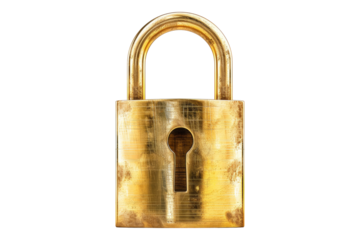 Golden padlock isolated on transparent background