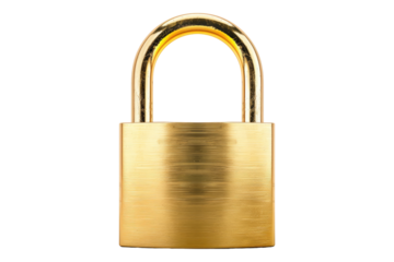 Golden padlock isolated on transparent background