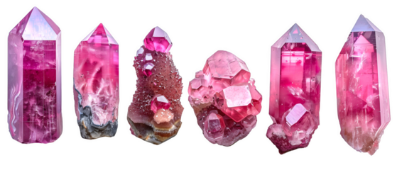 Ultra Realistic Ruby Crystals on a transparent background, mineral, gemstone, colorful gradient crystal stone chunks, png file, cut off bg, alpha channel, 300 dpi 