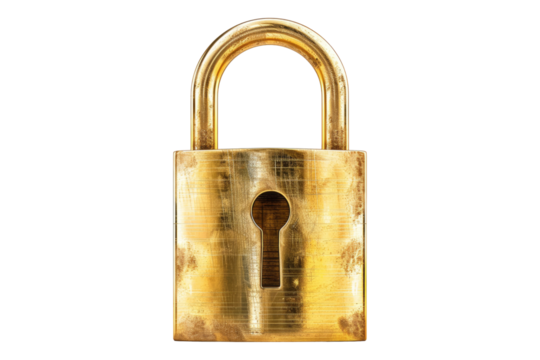 Golden padlock isolated on transparent background