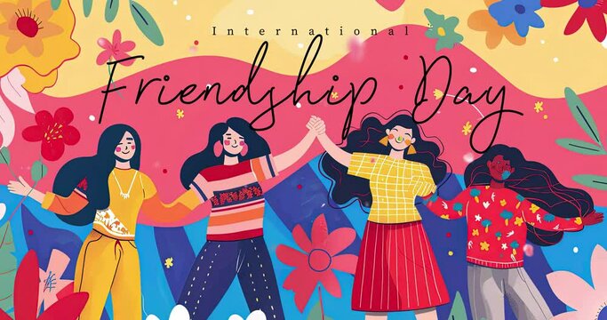 Design a lively copy space background for International Friendship Day, incorporating bright colors, playful elements, and symbols of connection to create an inviting space for sharing