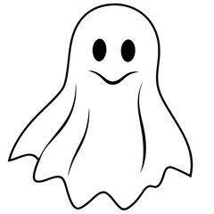 Ghost drawing in bw with hair, nose, face, smile, hand, eye