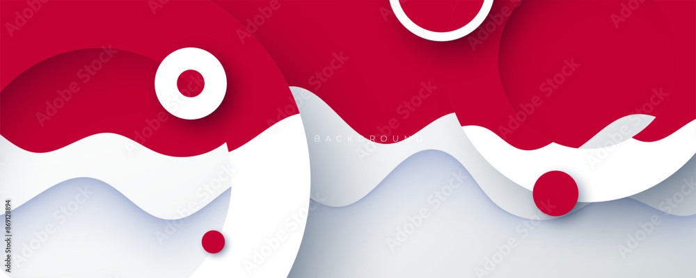 Poster abstract 3d background red and white circles shape composition design vector