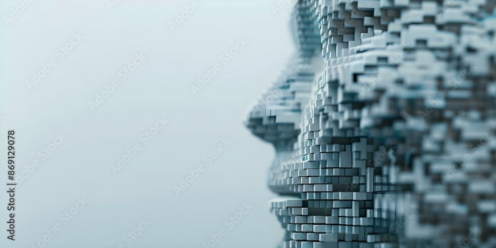 Poster creating a virtual design background for an abstract 3d voxel digital human head. concept virtual ba