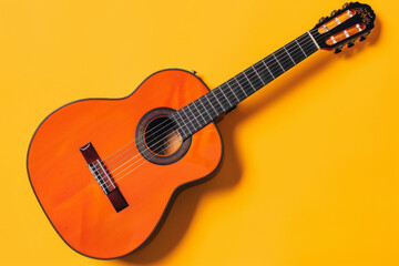 Obraz premium Acoustic Guitar on Vibrant Yellow Background