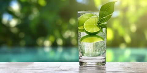 Refreshing Lime Drink in a Glass with a Green Background