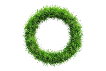 Green grass circle frame isolated on transparent background