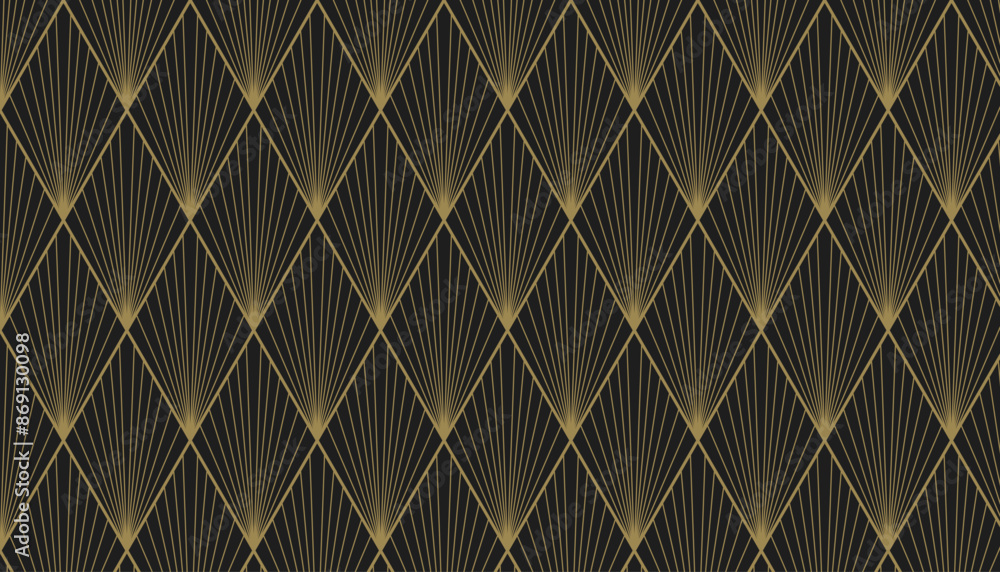 Fototapete art deco pattern background. a striking art deco-inspired geometric triangle pattern featuring gold 