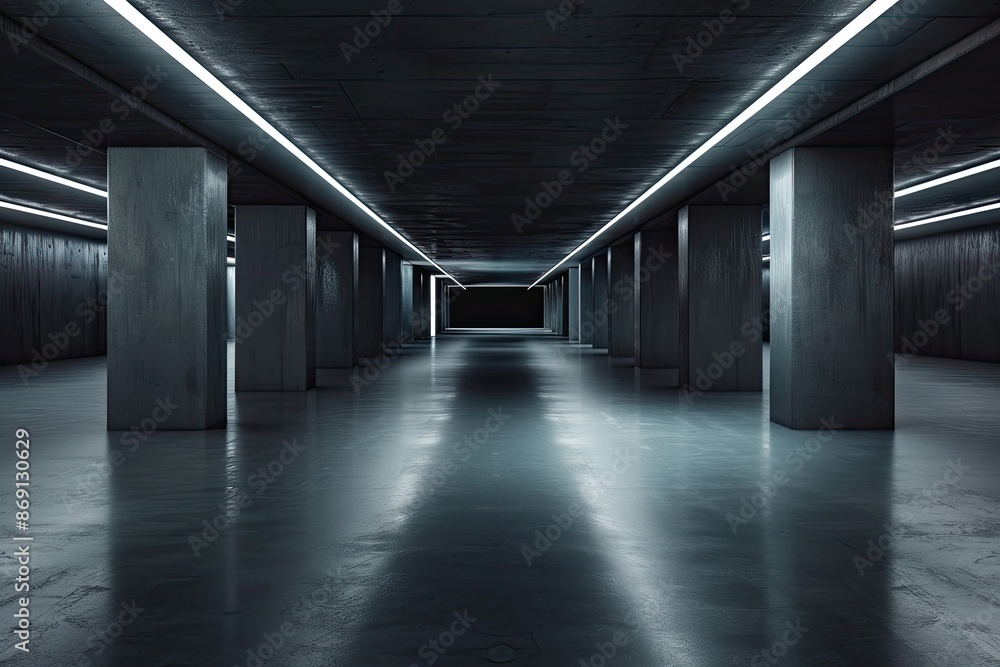 Poster dark concrete empty room interior with light from window