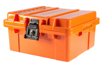 Orange plastic tool box isolated on transparent background