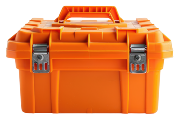 Orange plastic tool box isolated on transparent background