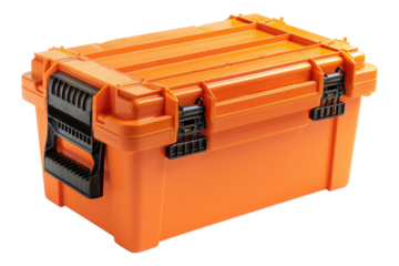 Orange plastic tool box isolated on transparent background
