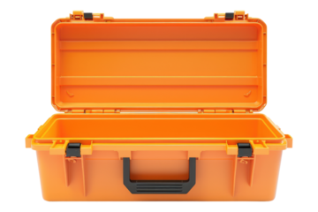 Orange plastic tool box isolated on transparent background