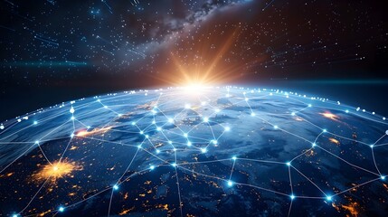 Digital Globe Concept of Global Network and Cyber Connectivity on Earth with Data Transfer and