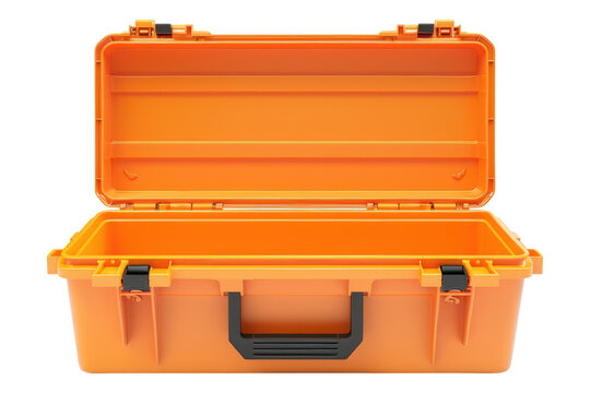 Orange plastic tool box isolated on transparent background