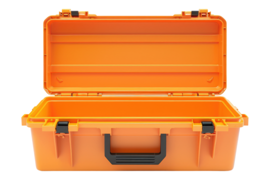 Orange plastic tool box isolated on transparent background