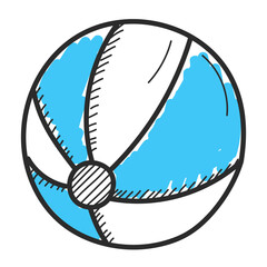Beach ball doodle icon vector isolated. Colorful playing toy. Concept of summer and vacation at sea.